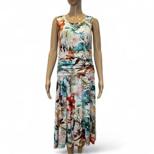 NorthStyle Hawaiian Print Ruched Waist Flared Skirt  Sleeveless  Dress Size M